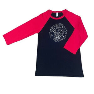 Bella Canvas Red Black 3/4 Sleeve Rhinestone Jewel Small